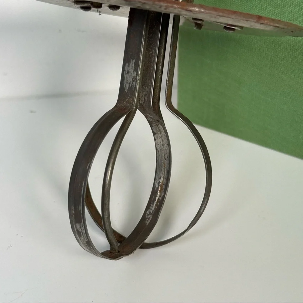 Antique (Green & Cream) A&J Kitchen Egg Beater Wood Handle Farmhouse Decor